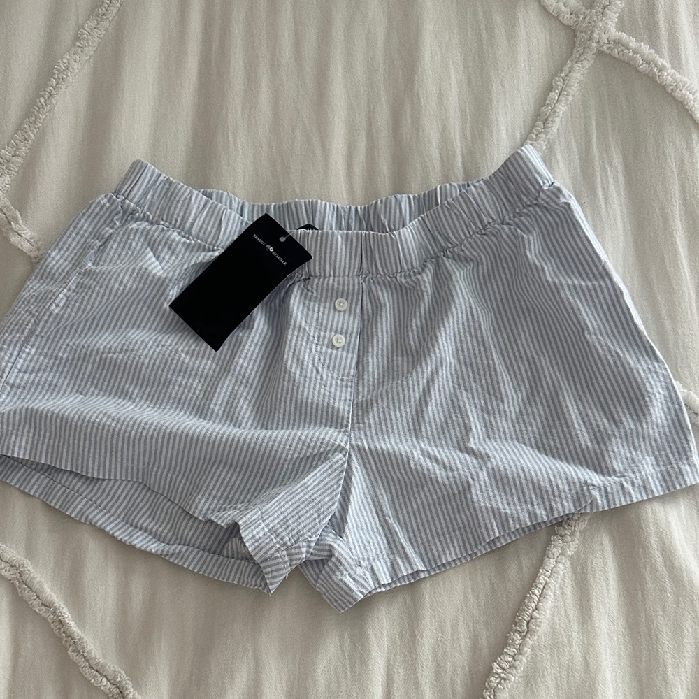 Brandy Melville Women's Blue & White Striped Lounge Shorts